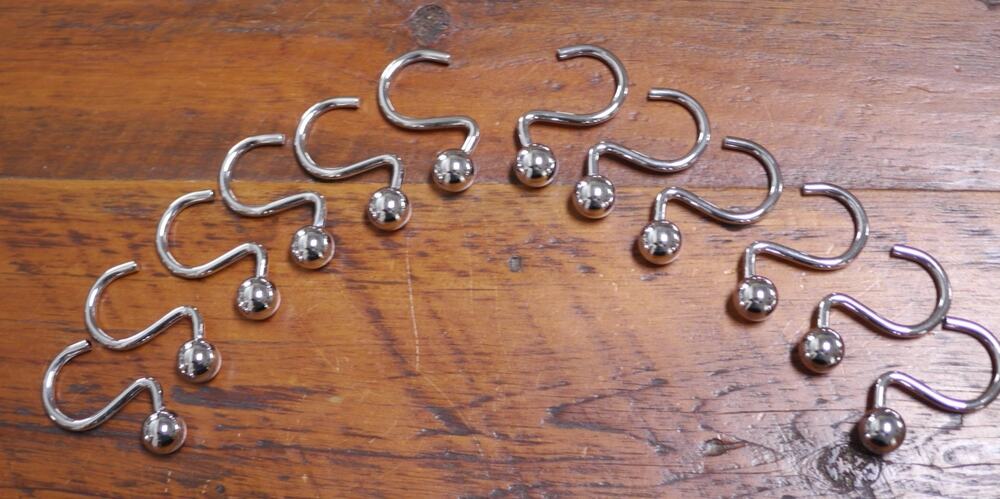 Set of 12 Shiny Chrome Ball Stainless Steel Designer Shower Curtain Hooks